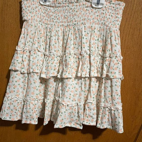 Aerie ruffled mini skirt white/cream with peach design size small - Picture 6 of 6